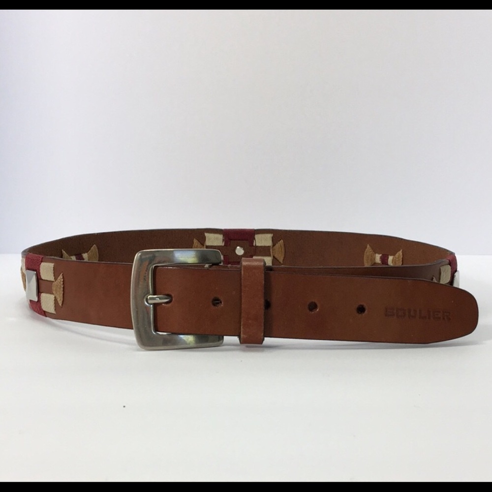 Soulier leather belt embroidered studded